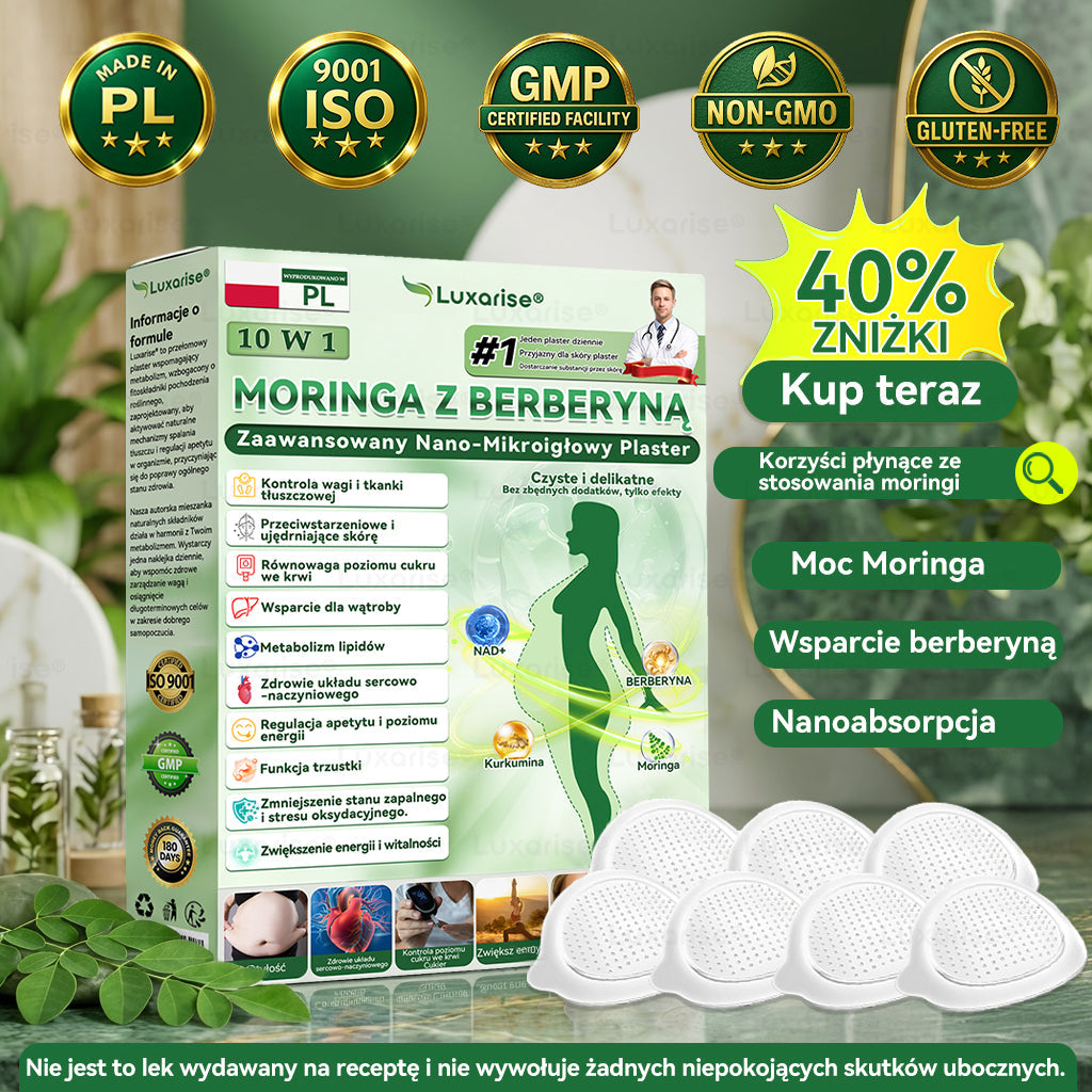 Oficjalny sklep| 👩‍⚕️𝗟𝘂𝘅𝗮𝗿𝗶𝘀𝗲® MORINGA Z BERBERYNA 10W1 Zaawansowany Nano-Mikroigłowy Plaster (Stosować raz na dobę, zauważalne efekty w ciągu 7 dni) ✅ Otyłość, cukrzyca, bezdech senny oraz schorzenia stawó💥